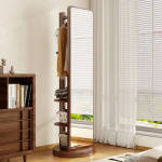 360 Rotating Wooden Full-length Mirror & Storage Rack