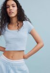 Cropped Ribbed T-Shirt - Light Blue