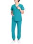 Solid Functional Two-piece Set Health Care Short Sleeve Top & Drawstring Pants Outfits For Nurse Women's Clothing