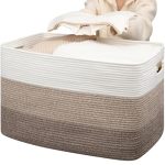 Oiahomy 118L Extra Large Blanket Basket Rectangle Woven Cotton Rope Storage Basket Used For Storing Dirty Clothes Stuffed Animal
