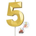 Number Birthday Candles 5 Candle Gold 3D Diamond Shape Number Happy Birthday Cake Candles For Birthday Party Wedding Decoration