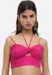 Linen-blend Cropped Top - Cerise