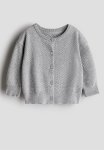 Pattern-knitted Cotton Cardigan - Light Grey Marl