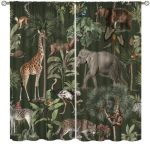 Fblifil Jungle Wild Animal Curtains Bear Giraffe Elephant Cheetah Zebra Forest Printed Rod Pocket Blackout Window Drapes Decor F
