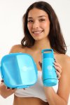 Senza Square 900ML Plastic Divided Lunch Box & 350ML Water Bottle Set With Spoon