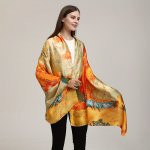 Imitation Silk Satin Shawl Retro Landscape Painting Printed Scarf Elegant Sunscreen Windproof Wrap For Women
