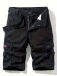 Classic Design Cargo Shorts Men's Casual Solid Color Cotton Multi Pocket Waist Drawstring Cargo Shorts For Summer Outdoor Bermud