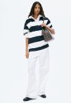 Loose-fit Polo Shirt - White Navy Blue Striped