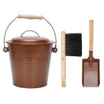 MINI Ash Bucket With Lid 1.5-GALLON Pail With Shovel And Hand Broom Metal Bucket Coal And Ash Carrier Copper