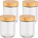 4 Piece Overnight Oat Jars Airtight Container Bamboo Lid Glass Food Storage 470ML