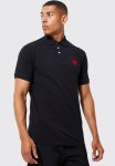 Slim Fit Heart Short Sleeve Pique Polo - Black