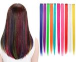 Liasun 10PCS SET Multi-colors Straight Highlight Clip In Hair Extensions 20 Inch Colored Party Hair Pieces Multicolor