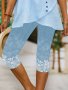 Faux Denim Floral Print Skinny Leggings Casual High Waist Stretchy Capris Pants For Spring & Summer Women's Clothing