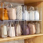 Versatile Clear Plastic Closet Organizer - 4-SECTION Purse & Bag Storage Divider Sturdy Book Shelf For Home Dorm Office - Space-
