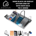 Nano Black LED Smart Display Kitchen Sink Set With Knife Rack - 750 X 460MM