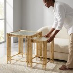 3-PIECE Nesting Side Table Set With Decorative Metal Frame