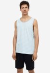 Cotton Jersey Vest Top - Light Blue striped