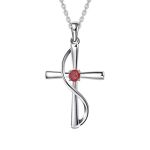 Birth Month Cross Necklace - Sterling Silver Pendant And Ss Chain
