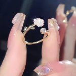 Chic Wrap Ring Dainty Rose Design Paved Shining Zirconia Symbol Of Beauty And Romance Perfect Gift For Female Adjustable Ring