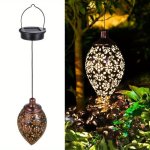 Iron Solar Powered LED Lantern Outdoor Hanging Waterproof Garden Light Decorative Hollow Projection Lamp