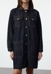 Dark Blue Regular Denim Trench Coat