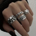 Hip Hop Style Skull Finger Ring Set 4 Pcs Finger Jewelry Decor Vintage Style