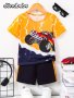 2PCS Boys Casual Cool Monster Truck Graphic Print Short Sleeve T-Shirt & Shorts Set Comfy Summer Boys Clothes