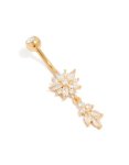 Goldair Gold Plated Surgical Steel Cubic Zirconia Large Flower & Leaf Belly Bar
