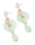 Goldair Gold Pearl Wrapped & Blue Beaded Drop Earrings