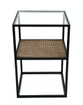 Four Corners York Metal Glass And Rattan Look Side Table