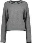 Grey Cable Knit Crew Neck Sweater With Black Trim - S Grey