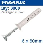 Nyl Nail-in Fixing 6X60MM+ Csk Head X3000 Per Box