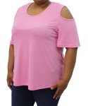 Ladies Plain COLD SHOULDER Top - 60 Pink