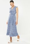 Print Midi Dress With Tie Waist - Blue