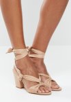 Madison Bailey Ankle Tie Block Heel - Beige