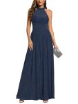Ever-pretty Women's Elegant Halter Formal Dresses Evening Gowns Pleated Glitter Floor Length Wedding Guest Dress Navy Blue US14