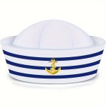 Classic Fine Blue Striped Sailor Hat Yacht Party Captain Hat Navy Style Golden Anchor Decor Hat Summer Beach Vacation Seaside Pa