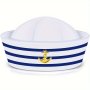 Classic Fine Blue Striped Sailor Hat Yacht Party Captain Hat Navy Style Golden Anchor Decor Hat Summer Beach Vacation Seaside Party Hat