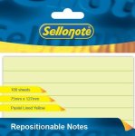 Sello-note 100 Sheet Pastel Yellow Lined Repositionable Notes - 75 X 127MM