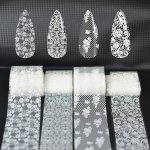 White Lace Flower Design Nail Foil Transfer Stickers For Nail Art Decoration Nail Foil Transfer Decals Nail Art Supplies For Wom