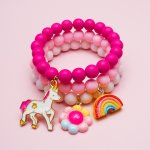 3PCS Girls Cute Cartoon Colorful Beaded Bracelets With Unicorn Rainbow Flower Pendant Decorative Accessories Ideal Choice For Gi