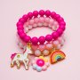 3PCS Girls Cute Cartoon Colorful Beaded Bracelets With Unicorn Rainbow Flower Pendant Decorative Accessories Ideal Choice For Gifts