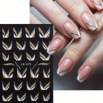 2 Sheet Golden Glitter French Design 3D Nail Stickers Curve Lines Swirls Wave Nails Art Sliders Reflective Flakes Decals Manicur