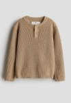 Waffle-knit Henley Jumper - Beige