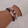 2PCS Love Heart Pattern White & Black Plastic Beads Beaded Bracelet Set Simple Style Handmade Hand String For Couples