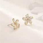 Cute Flower Shiny Zircon Decor Stud Earrings Cool Party Jewelry Christmas Halloween Gift New Year's Gift Valentine's Day Gift Fo