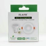 Flash 3IN1 Downlight KIT-1XDOWNLIGHT FITTING+1X 3W GU10 LED Lamp 6000K+1X GU10 Lampholder DL 3IN1-DF