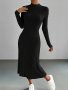 Rib Knit Long Sleeve Knitted Dress Casual Mock Neck Solid Color Dress Women's Clothing