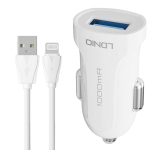 LDNIO - C17 - Smart Car Charger With USB To Lighting Cable - White