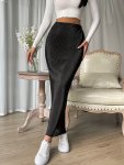 Solid Color Ribbed Sheath Skirt Elegant Elastic High Waist Lettuce Hem Skirt For Spring & Summer Women's Clothing